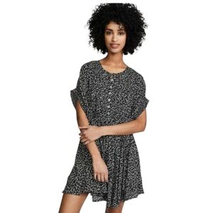 Free People Black White Ditsy Floral Babydoll Dress Boho Breezy